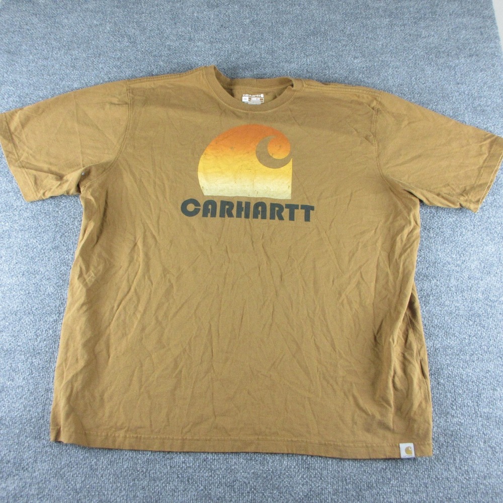 Carhartt Shirt Mens 2XL‎ Brown Short Sleeve Loose Fit Sunset Logo Graphic Tee